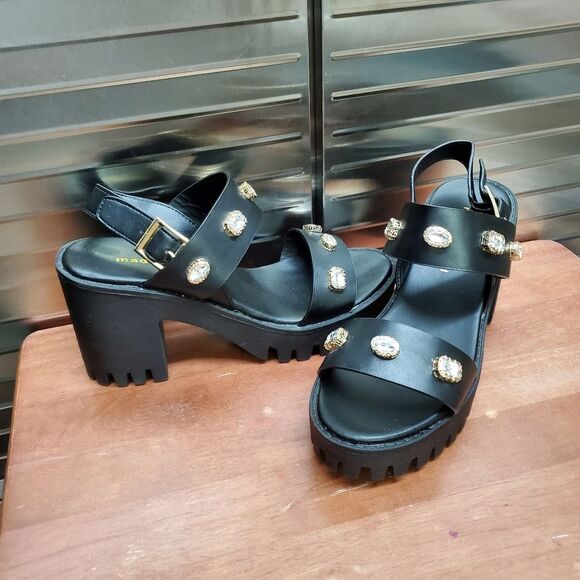 Madden Girl Storrm Black Platform Jeweled Heel Sandals 7.5 M - Picture 6 of 15